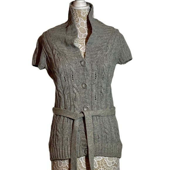 L.O.G.G by H&M short sleeve cardigan gray Cable Knit Cotton Wool Blend size L - Picture 11 of 11